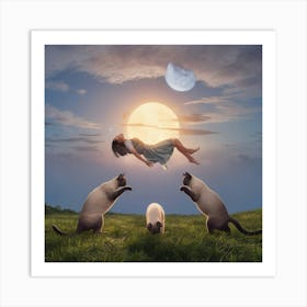 Moonlit Cats Art Print