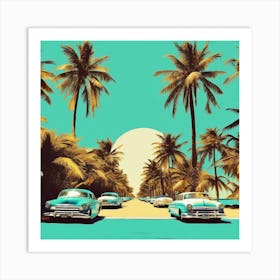 Vintage Cars On The Beach Art Print