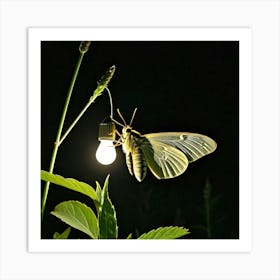 Butterfly With Light Bulb Art Print