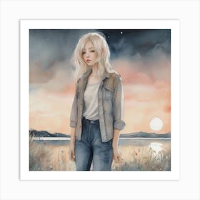 Girl In The Field Art Print