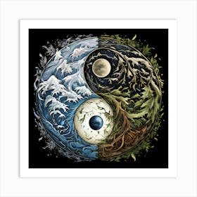 Yin Yang, Yin And Yang Symbol With Natural Elements Representing Balance And Harmony 5 Art Print