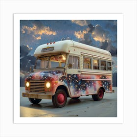 Old School Bus At Night Art Print