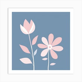 A White And Pink Flower In Minimalist Style Square Composition 332 Art Print