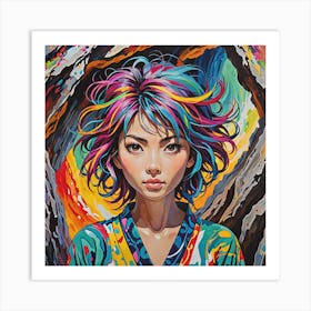 Asian Girl With Colorful Hair Art Print