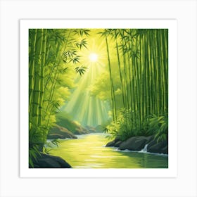 A Stream In A Bamboo Forest At Sun Rise Square Composition 299 Art Print