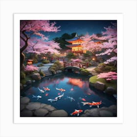 Koi Pond Japanese Paintings Art Print Art Print