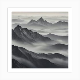 Mountain Range In Fog 2 Art Print