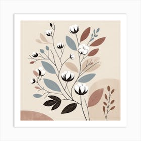 Cotton flowers branch 1 Art Print