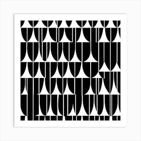 Retro Inspired Linocut Abstract Shapes Black And White Colors art, 201 Art Print