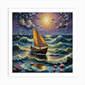 Sailboat At Night Art Print