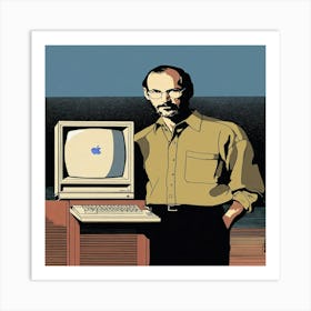 Apple Steve Jobs holding a macintosh computer Art Print