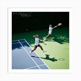 Summer Tennis Slam Tournament In Full Swing Athletes Poised Mid Action Under The Warm Inviting Glo (4) Art Print