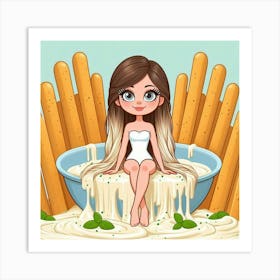 Girl In A Bowl Of Pasta Art Print