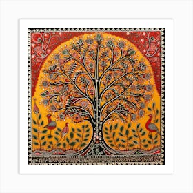 Tree Of Life Madhubani Painting Indian Traditional Style 1 Art Print