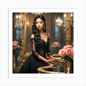 Beautiful Asian Woman In A Black Dress Art Print