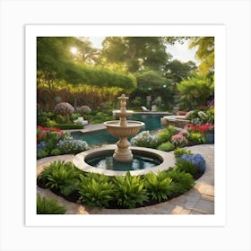 Garden With A Fountain Art Print