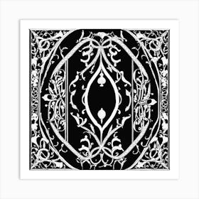 Black And White Thin Gothic Ornament In The Form O Art Print