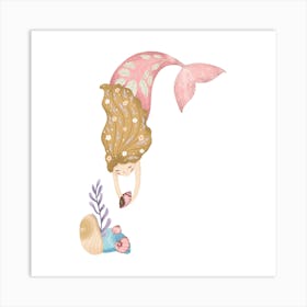 Mermaid gathering seashells Art Print