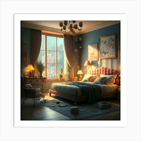 The View Of Very Beautifull Bed Room 3d Art Print
