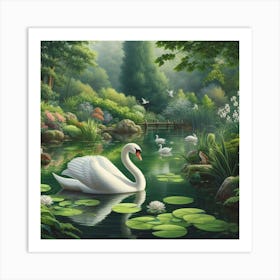 Swan In The Pond Art Print