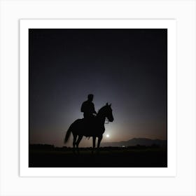 Silhouette Of A Horse Rider Art Print