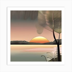 Sun Setting Over a Still Lake Art Print