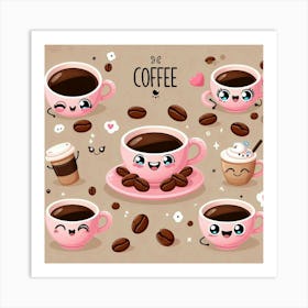 Cute Coffee Set 1 Art Print