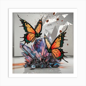 Butterflies On A Rock Art Print