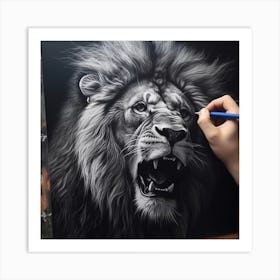 Lion Drawing Art Print