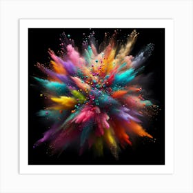 Colorful Powder Explosion On Black Background Art Print