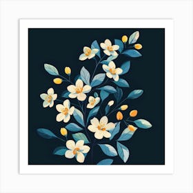 White Flowers On A Black Background 1 Art Print