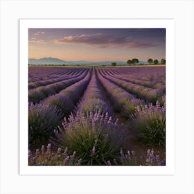 A Serene Lavender Field In Full Bloom With Rows Of Purple Flowers Stretching To The Horizon Art Print