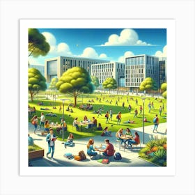 University Life Wall Print Art A Dynamic University Campus Scene Capturing The Essence Of Student Life, Perfect For Inspiring And Motivating Any Space Art Print