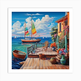 Sailboats On The Dock Art Print