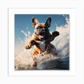 Frenchie Surfing Art By Csaba Fikker 017 Art Print