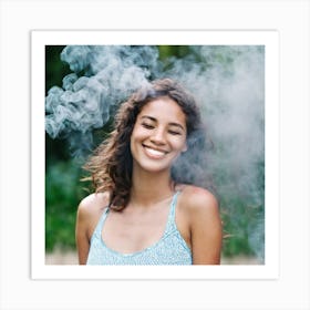 Smiling Woman With Smoke Art Print