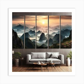 "A serene and misty mountain landscape."Wall Art2 Art Print