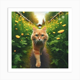 Cat Walking In The Field 2 Art Print