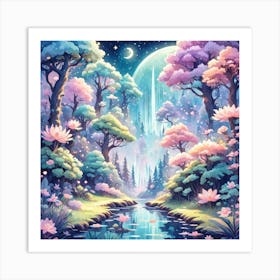 A Fantasy Forest With Twinkling Stars In Pastel Tone Square Composition 313 Art Print