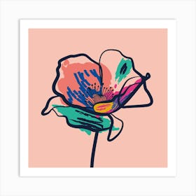Poppy Flower Minimal Line Art Pink 1 Art Print