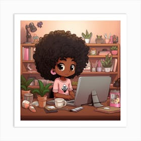 Afro Girl Working At Desk 1 Art Print