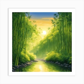 A Stream In A Bamboo Forest At Sun Rise Square Composition 72 Art Print