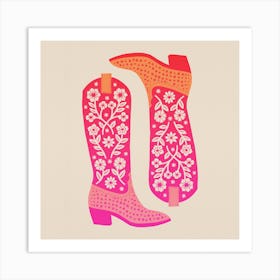 Cowgirl Boots   Hot Pink Ombre Square Art Print