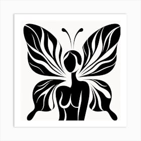 Black and White Butterfly Winged Female Figure Art Print