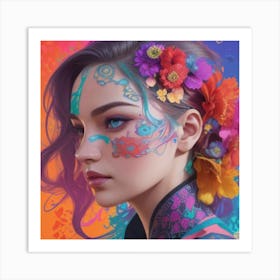 Asian Girl With Flowers Art Print