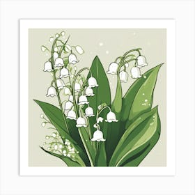 Lily of the Valley Modern-Retro White and Green Wild Flower 2 Art Print