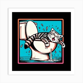 Cat In The Toilet 1 Art Print