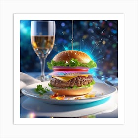 Burger With Wine Art Print