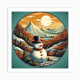 Snowman In The Mountains 3 Art Print