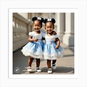 Two Little Girls In Dresses Art Print